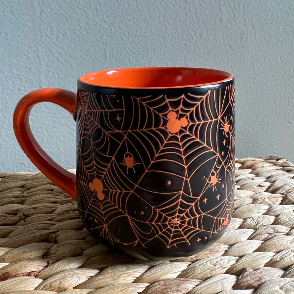 Disney Hidden Mickey Spider Web Mug - orange black Mickey Mouse Halloween mug